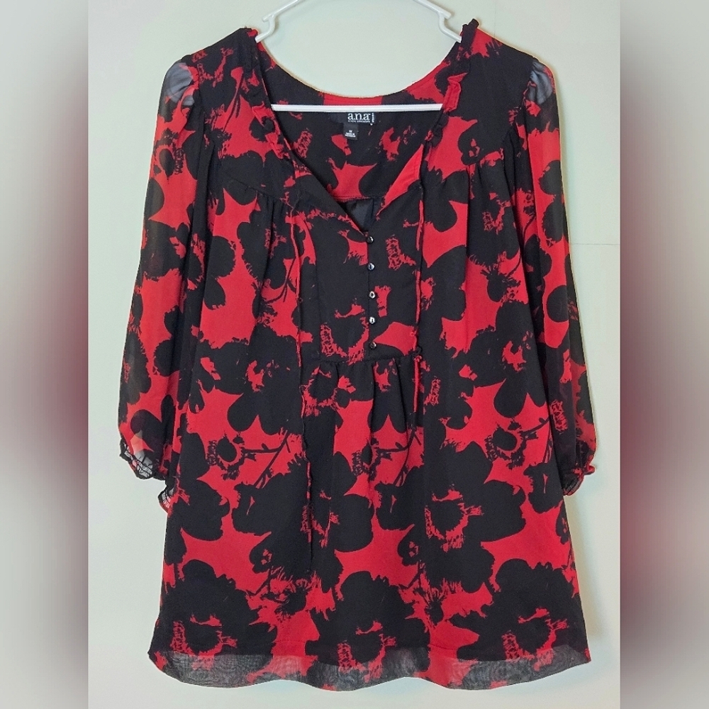 A.n.a Floral Boho Peasant Elevated Basic Office Chic Art To Wear Blouse, 1X